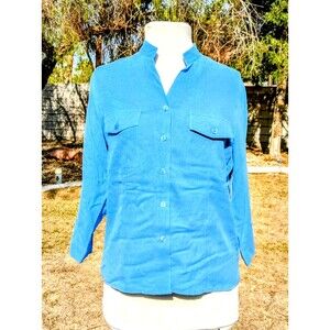 Bay Studio Career Women's Small Electric Blue Silk Button-Down Casual Shirt NWT